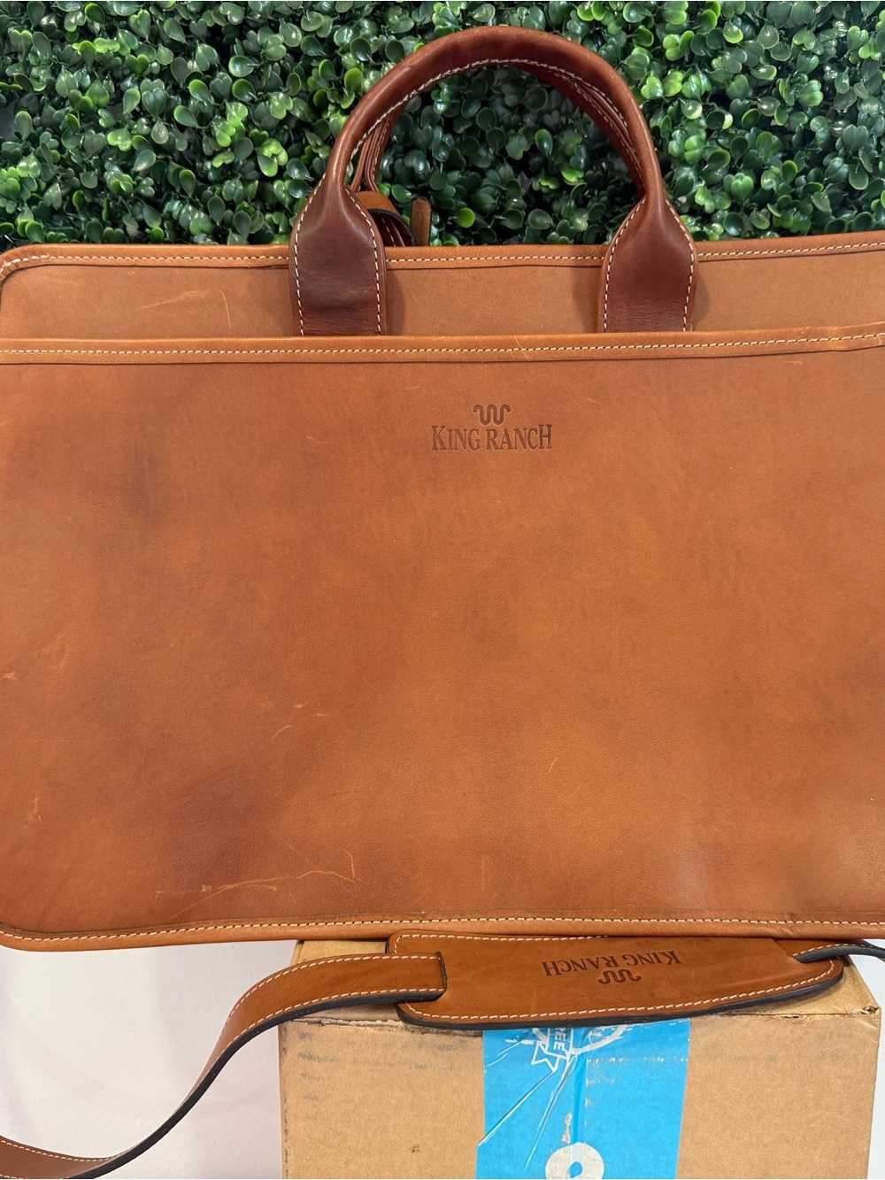 King Ranch Men's Leather Briefcase in Tan